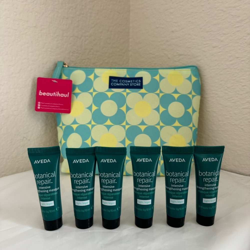 6 Aveda LIGHT Botanical Repair Intensive Strengthening Masque .34 OZ Makeup Bag